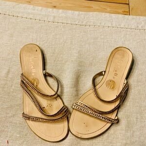 Mariella sandals rhinestone sparkle flat beige tan gold